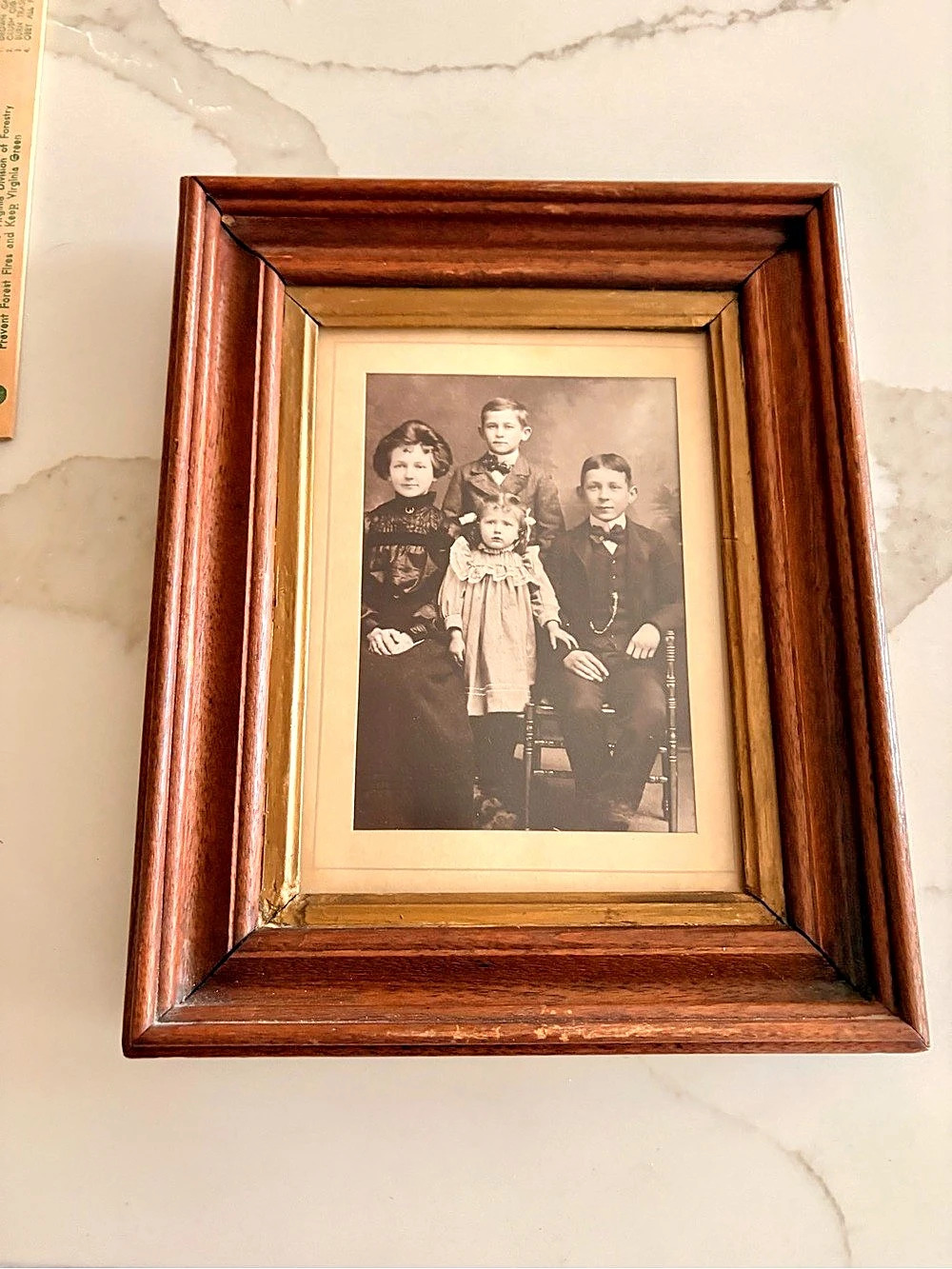 Antique Framed Black and White Studio Portrait of Children